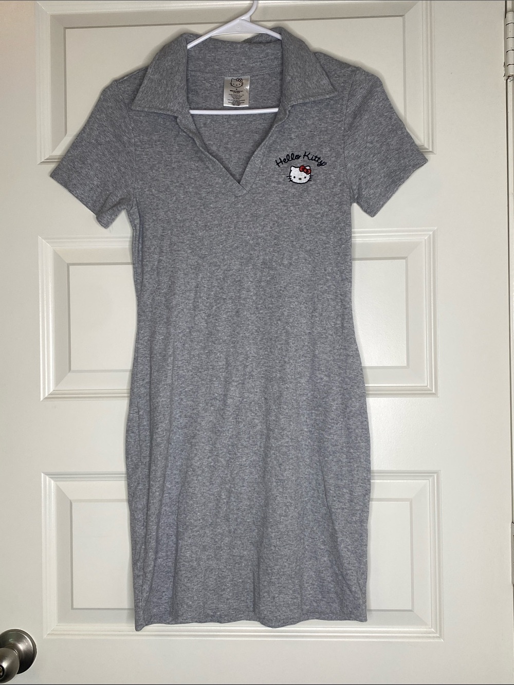 Hello Kitty Sanrio Gray Collared Knit Dress with Embroidered Patch